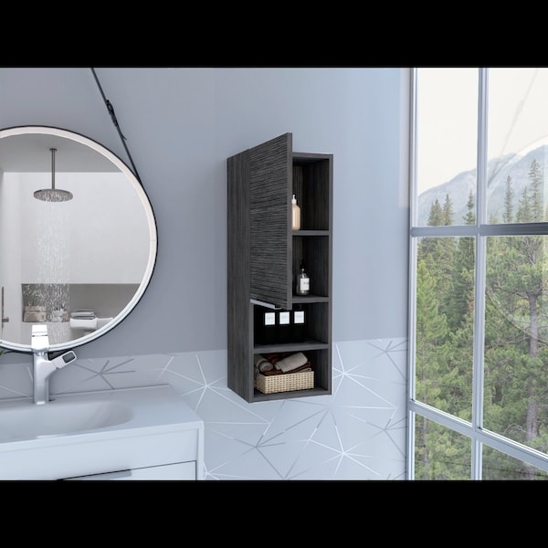 Tuhome Mila Bathroom Cabinet, Two Interior Shelves, Two External Shelves, Single Door Cabinet, Smokey Oak MLI6586 - main